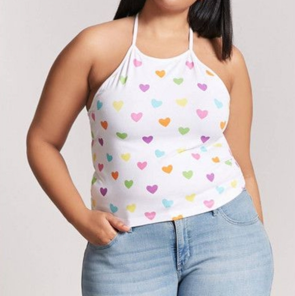 Forever 21 Multicolor Heart Print Halter Top